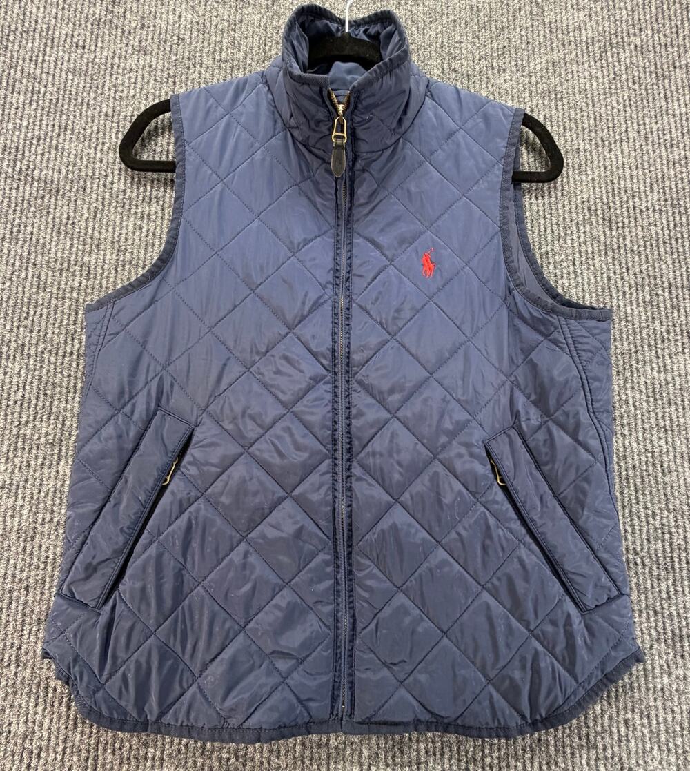 Polo Ralph Lauren Quilted Vest Mens Medium Navy Blue Full Zip Pony Logo